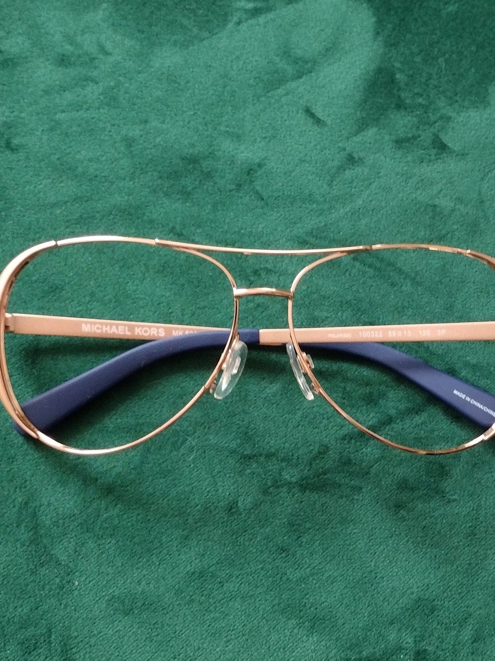 Michael Kors Gold Aviator Sunglasses with Navy Temples Frame Only